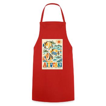 Erkunden Sie Aitutaki in der Retro-Lagune der Cookinseln - Kochschürze - Rot - Vorne - AI Model Male 185 dark (185cm)