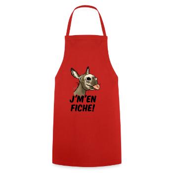 Ane "j'm'en fiche!"( texte noir) - Tablier de cuisine - rouge - Devant - AI Model Male 185 dark (185cm)