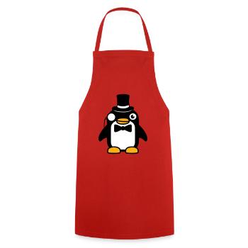 Pinguin Gentleman Sir Herr Zylinder Hut Monokel - Kochschürze - Rot - Vorne - AI Model Male 185 dark (185cm)