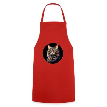 California Spangled Cat Katze in Aquarell - Kochschürze - Rot - Vorne - AI Model Male 185 dark (185cm)