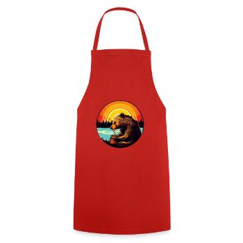 Bear eats honey at sunset - Cooking Apron - red - Front - AI Model Male 185 dark (185cm)