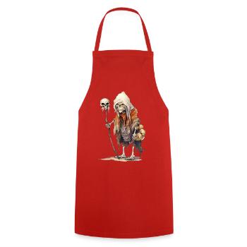 Knochiger Magier mit Schädelstab – Fantasy - Kochschürze - Rot - Vorne - AI Model Male 185 dark (185cm)