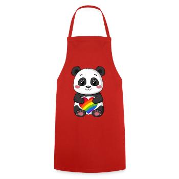 Dessin animé Panda tenant un cœur arc-en-ciel de fierté - Tablier de cuisine - rouge - Devant - AI Model Male 185 dark (185cm)