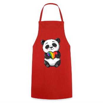 Dessin animé Panda tenant un cœur arc-en-ciel de fierté - Tablier de cuisine - rouge - Devant - AI Model Male 185 dark (185cm)