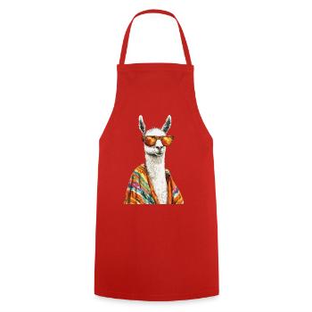 Lama - Kochschürze - Rot - Vorne - AI Model Male 185 dark (185cm)
