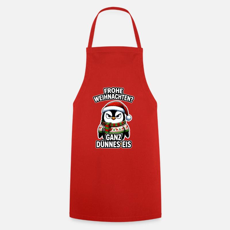 Frohe Weihnachten Ganz Dünnes Eis Pinguin - Cooking Apron - red