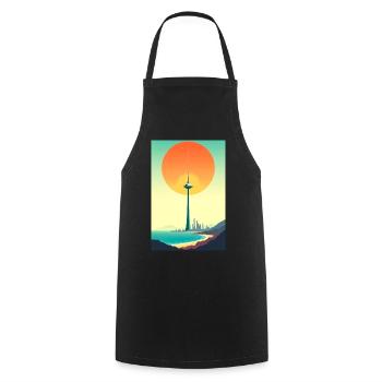 Tour du coucher au-dessus de la ville côtière - Tablier de cuisine - noir - Devant - AI Model Male 185 dark (185cm)