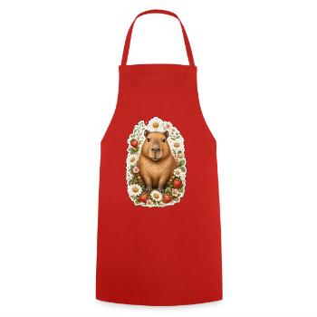 Capybara Erdbeeren Gänseblümchen Tierfreund - Kochschürze - Rot - Vorne - AI Model Male 185 dark (185cm)