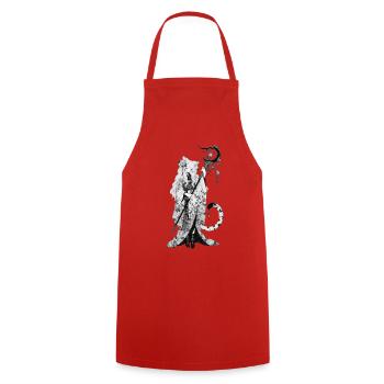 Lunar Nekomimi-Priesterin im Kimono - Kochschürze - Rot - Vorne - AI Model Male 185 dark (185cm)