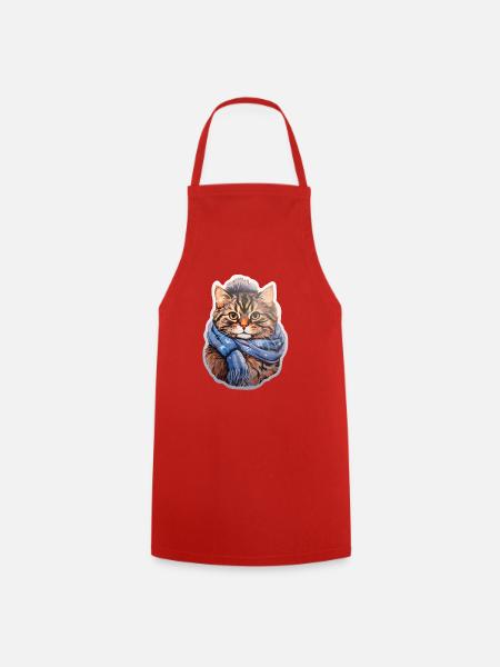 Winterkatze mit Schal - Kochschürze - Rot