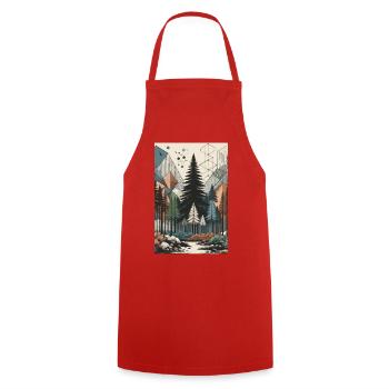 Abstract Enchanted Forest Magic and Geometry Unite - Cooking Apron - red - Front - AI Model Male 185 dark (185cm)