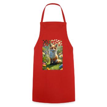 Frecher süßer Fuchs auf einer Wiese mit Blumen - Kochschürze - Rot - Vorne - AI Model Male 185 dark (185cm)