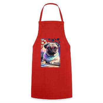 Bürohund Mops mit Laptop und pinker Brille Pop Art - Kochschürze - Rot - Vorne - AI Model Male 185 dark (185cm)
