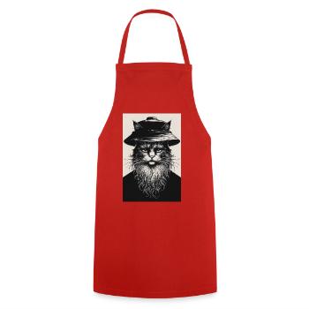 The Silent Cat - Cooking Apron - red - Front - AI Model Male 185 dark (185cm)