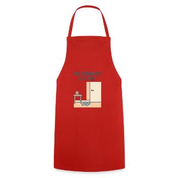 Mein Arbeitsweg ist 2 Fuß Illustration - Kochschürze - Rot - Vorne - AI Model Male 185 dark (185cm)