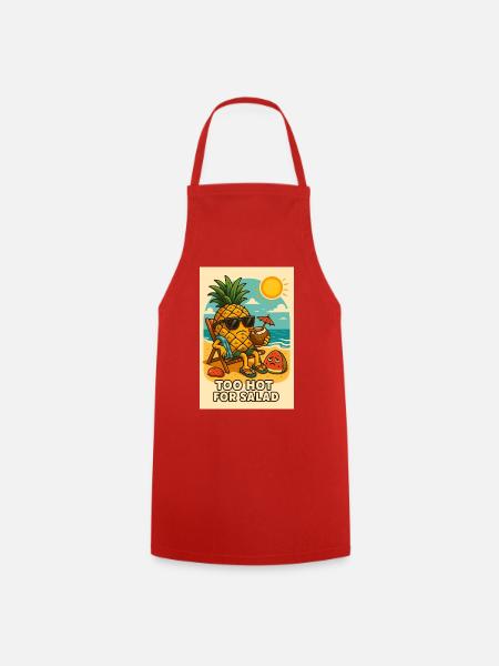 Pineapple with sunglasses on the beach - Cooking Apron - red