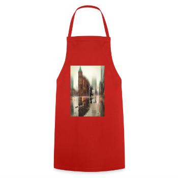 Entre pluie et réflexion – moment citadin - Tablier de cuisine - rouge - Devant - AI Model Male 185 dark (185cm)