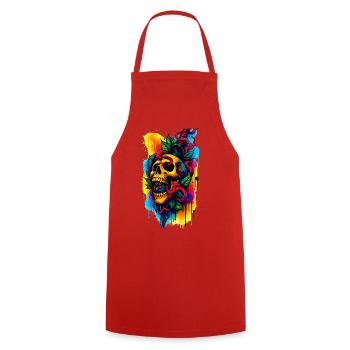 Crâne coloré avec couteau et feuilles - Tablier de cuisine - rouge - Devant - AI Model Male 185 dark (185cm)