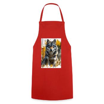 Illustration eines Wolfes - Kochschürze - Rot - Vorne - AI Model Male 185 dark (185cm)