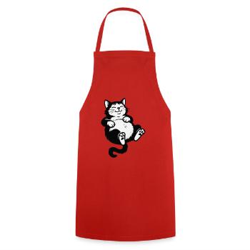 Faule Katze | Fauler Kater - Kochschürze - Rot - Vorne - AI Model Male 185 dark (185cm)