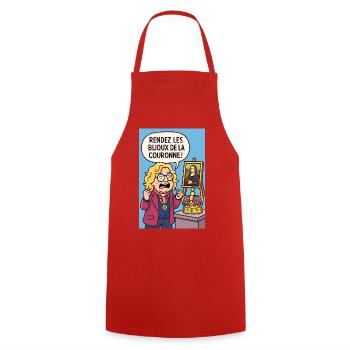 Caricature Theft of the Louvre Pierre Jean. - Cooking Apron - red - Front - AI Model Male 185 dark (185cm)