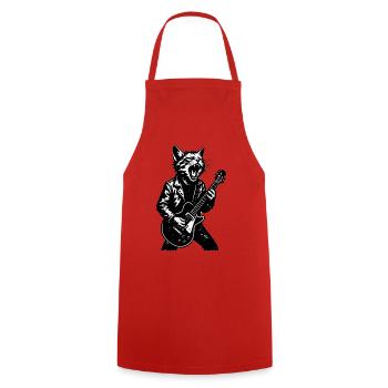 Katzen-Rocker mit Gitarre - Kochschürze - Rot - Vorne - AI Model Male 185 dark (185cm)