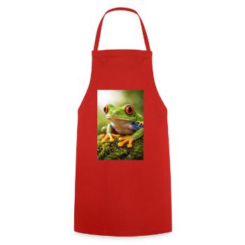 Grüner Frosch mit Sonnenscheinaugen - Kochschürze - Rot - Vorne - AI Model Male 185 dark (185cm)