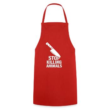 Motif du couteau Stop à la cruauté envers les animaux - Tablier de cuisine - rouge - Devant - AI Model Male 185 dark (185cm)