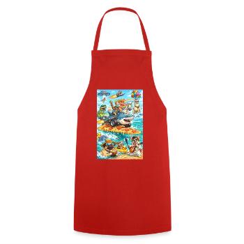 Dino Unicorn Pizza Beach - Cooking Apron - red - Front - AI Model Male 185 dark (185cm)