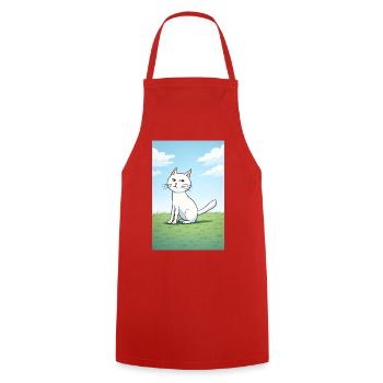 Chat blanc au regard espiègle - Tablier de cuisine - rouge - Devant - AI Model Male 185 dark (185cm)
