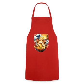 Ramen is Life Noodle Cat - Cooking Apron - red - Front - AI Model Male 185 dark (185cm)