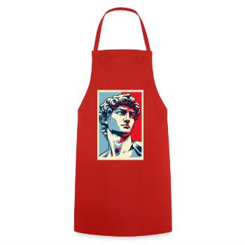 David Michelangelo in Pop Art: Blau-Rot-Porträt - Kochschürze - Rot - Vorne - AI Model Male 185 dark (185cm)