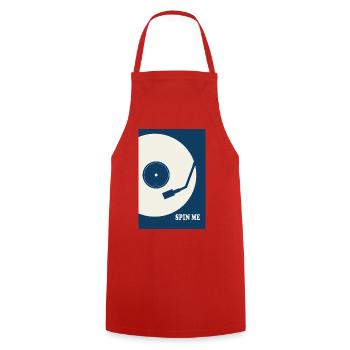 Spin Me – Retro Vinyl Plattenspieler Poster - Kochschürze - Rot - Vorne - AI Model Male 185 dark (185cm)