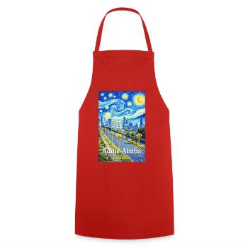 Addis Ababa Night Skyline Art - Cooking Apron - red - Front - AI Model Male 185 dark (185cm)