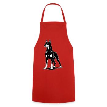 Doberman debout en noir et blanc - Tablier de cuisine - rouge - Devant - AI Model Male 185 dark (185cm)