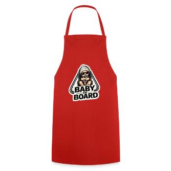 Baby on Board Sticker  - Kochschürze - Rot - Vorne - AI Model Male 185 dark (185cm)
