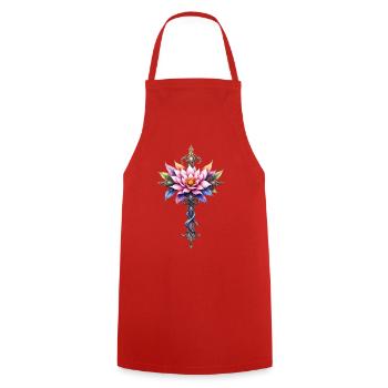 Floral Lotus Cross: Ornamental Dagger - Cooking Apron - red - Front - AI Model Male 185 dark (185cm)