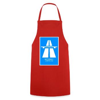 Motorway Liverpool M62 Vintage Poster - Cooking Apron - red - Front - AI Model Male 185 dark (185cm)