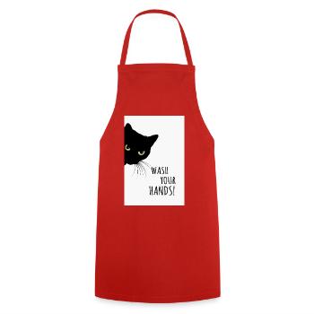 Wash Your Hands! – Funny cat poster - Cooking Apron - red - Front - AI Model Male 185 dark (185cm)