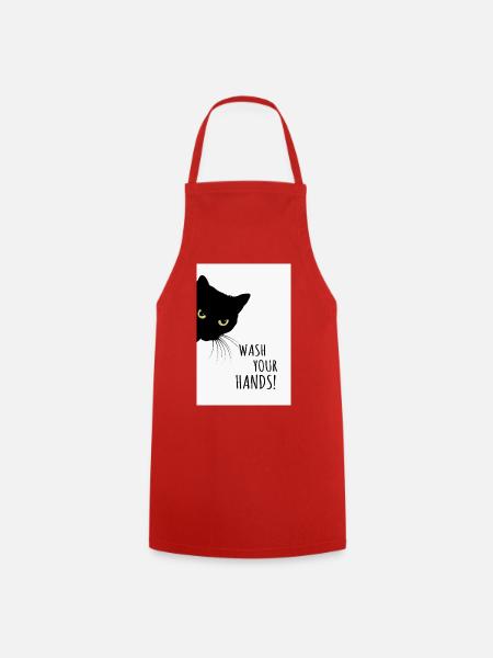 Wash Your Hands! – Lustiges Katzenposter - Kochschürze - Rot