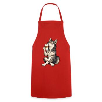 Wolfshund mit Latte Macchiato - Kochschürze - Rot - Vorne - AI Model Male 185 dark (185cm)