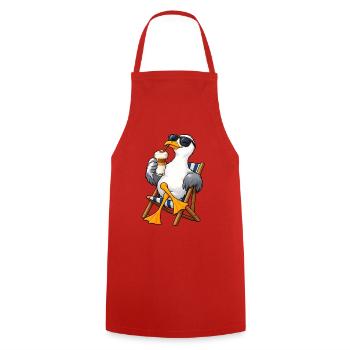 Möwe mit Latte Macchiato - Kochschürze - Rot - Vorne - AI Model Male 185 dark (185cm)