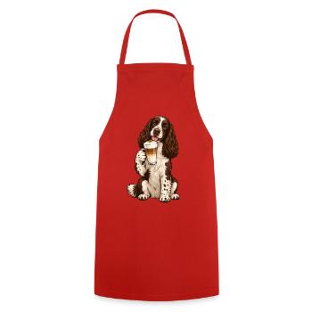 Englischer Springer Spaniel mit Latte Macchiato - Kochschürze - Rot - Vorne - AI Model Male 185 dark (185cm)
