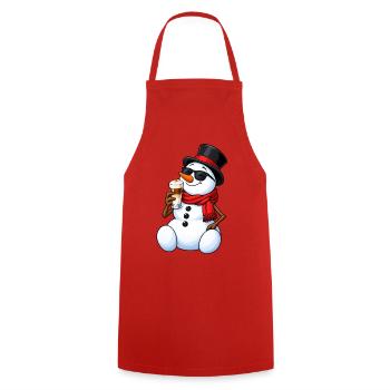 Schneemann mit Latte Macchiato - Kochschürze - Rot - Vorne - AI Model Male 185 dark (185cm)