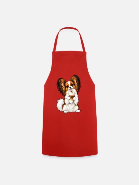 Schmetterlingshund Papillon mit Latte Macchiato - Kochschürze - Rot