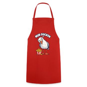 Nur gucken – Möwe mit Pommes - Kochschürze - Rot - Vorne - AI Model Male 185 dark (185cm)