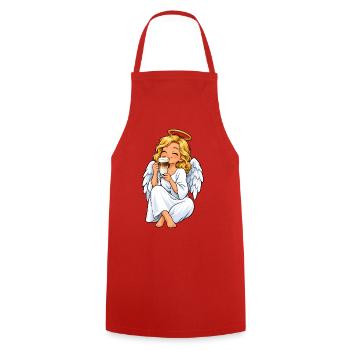 Engel mit Latte Macchiato – Himmlischer Kaffeegenu - Kochschürze - Rot - Vorne - AI Model Male 185 dark (185cm)