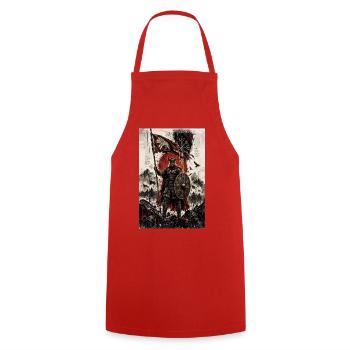 Wikingerkriegsherr mit Rotem Banner - Kochschürze - Rot - Vorne - AI Model Male 185 dark (185cm)