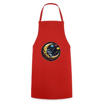 Un astronaute s’assoit sur la lune et pêche - Tablier de cuisine - rouge - Devant - AI Model Male 185 dark (185cm)