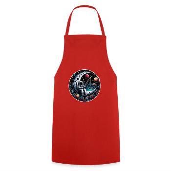 Un astronaute est assis sur le croissant de lune et pêche - Tablier de cuisine - rouge - Devant - AI Model Male 185 dark (185cm)